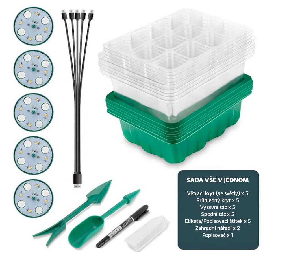 Garden King Minipařeniště s osvětlením 12 sazenic 18,5 x 15 x 14 cm set 5 ks - náhled 2
