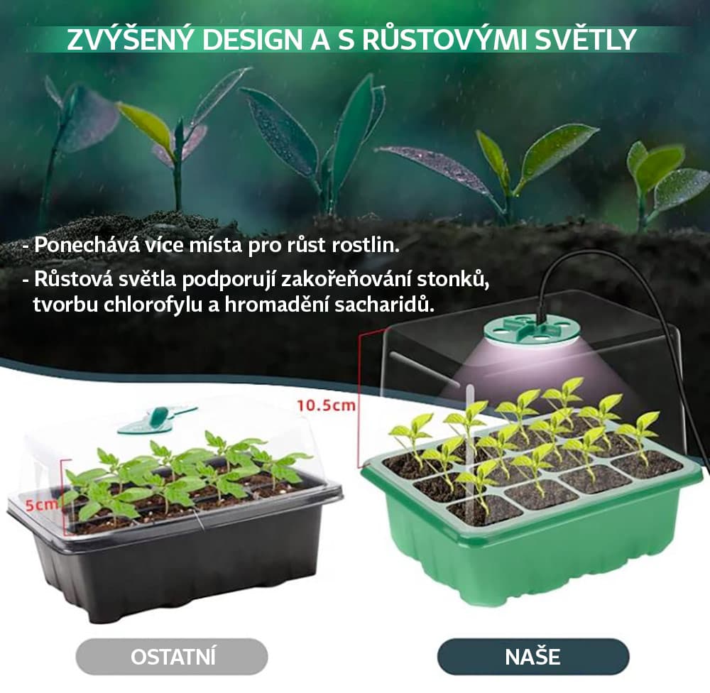 Garden King Minipařeniště s osvětlením 12 sazenic 18,5 x 15 x 14 cm set 5 ks - náhled 4