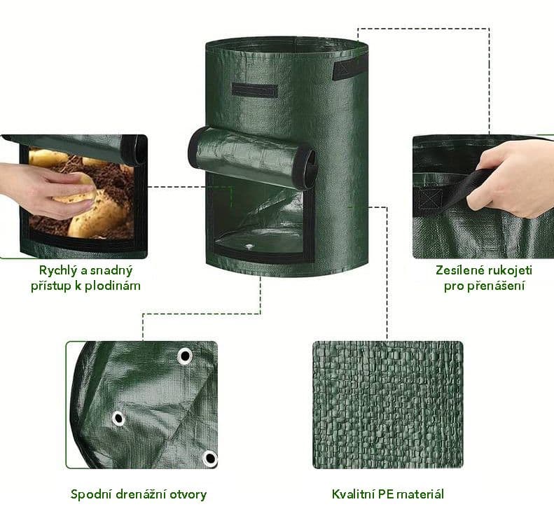 Garden King Pytel na pěstování ovoce a zeleniny VEGGIE 45 litrů, textil, 35 x 50 cm, zelený - náhled 2