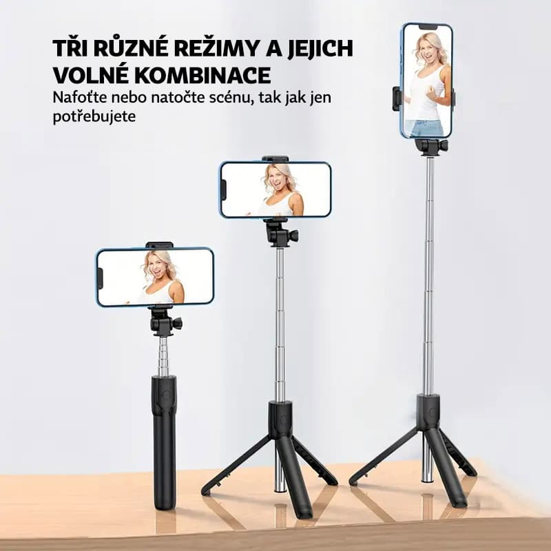 Platinium Teleskopická selfie tyč se stativem a bluetooth ovládáním R1S, černá - náhled 2