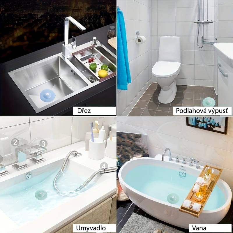 HomeLife Silikonová zátka a sítko do dřezu KLIK-KLAK 2v1, modrá, LN1035 - náhled 5